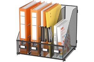 DALTACK Desk Organizers Metal Magazine File Holder with 4 Vertical Compartments Folder Storage Binder Organizer for Office Home School Organization, Black