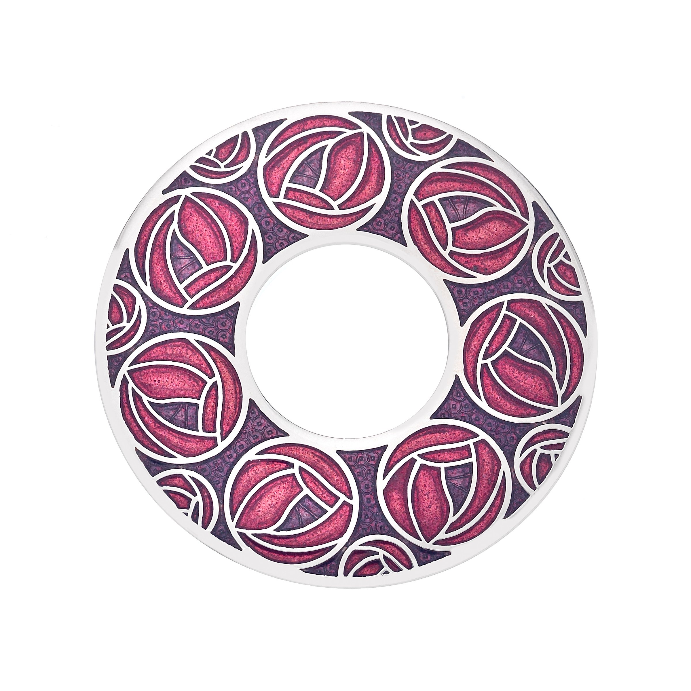 Sea Gems Ladies Rennie Mackintosh Design 40MM Round Rose Annulus Brooch in Gift Box 7699 (Red)