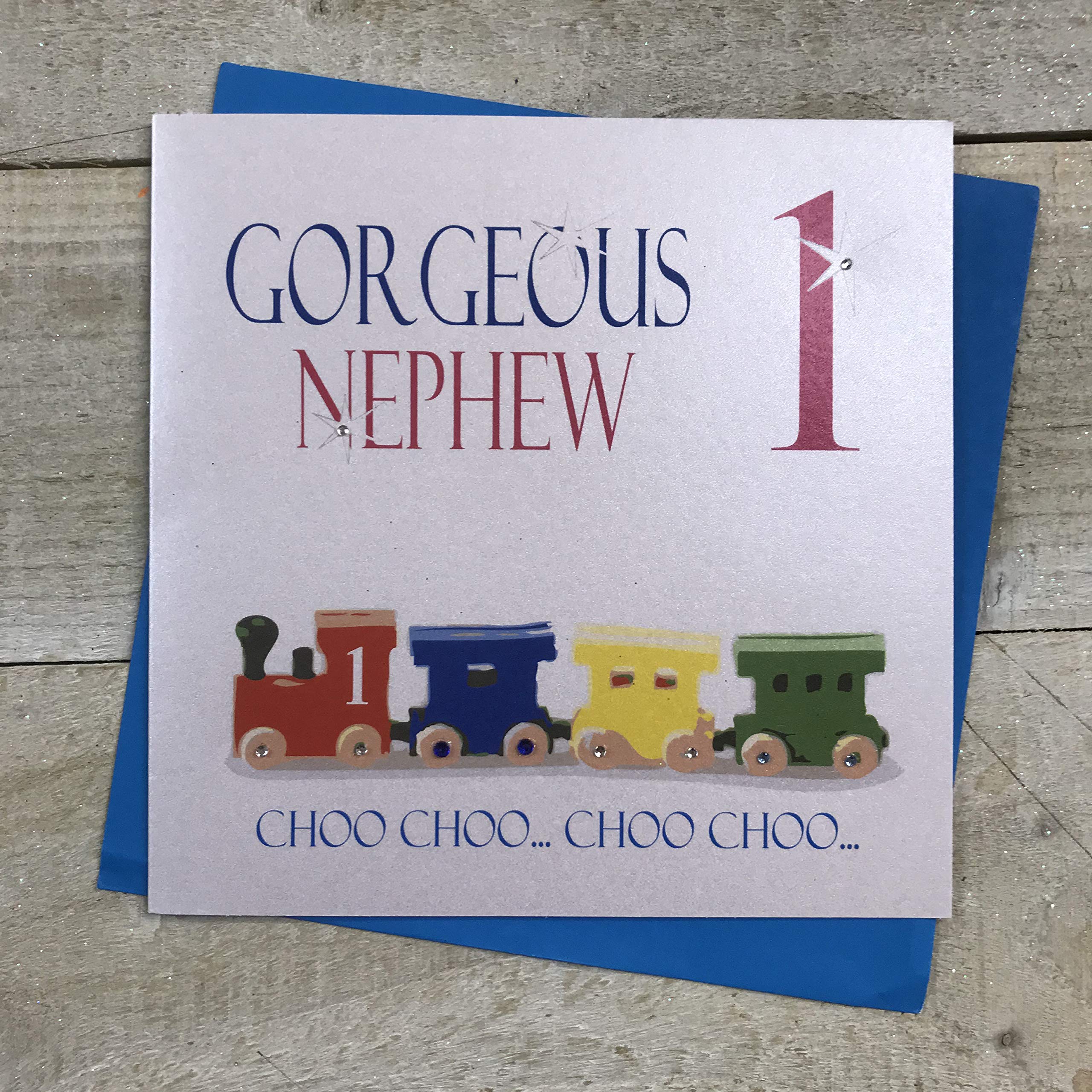 white cotton cards Handmade Gorgeous Nephew 1 choo choo…choo choo Train 1st Birthday Card, White, N230