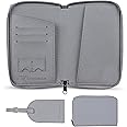 RFID Blocking Waterproof Passport Holder & Luggage Tag Set with Zipper Closure & Sim Pockets | Lightweight PU Leather Passport Wallet for Men & Women | Travel Wallet Organizer | Gray