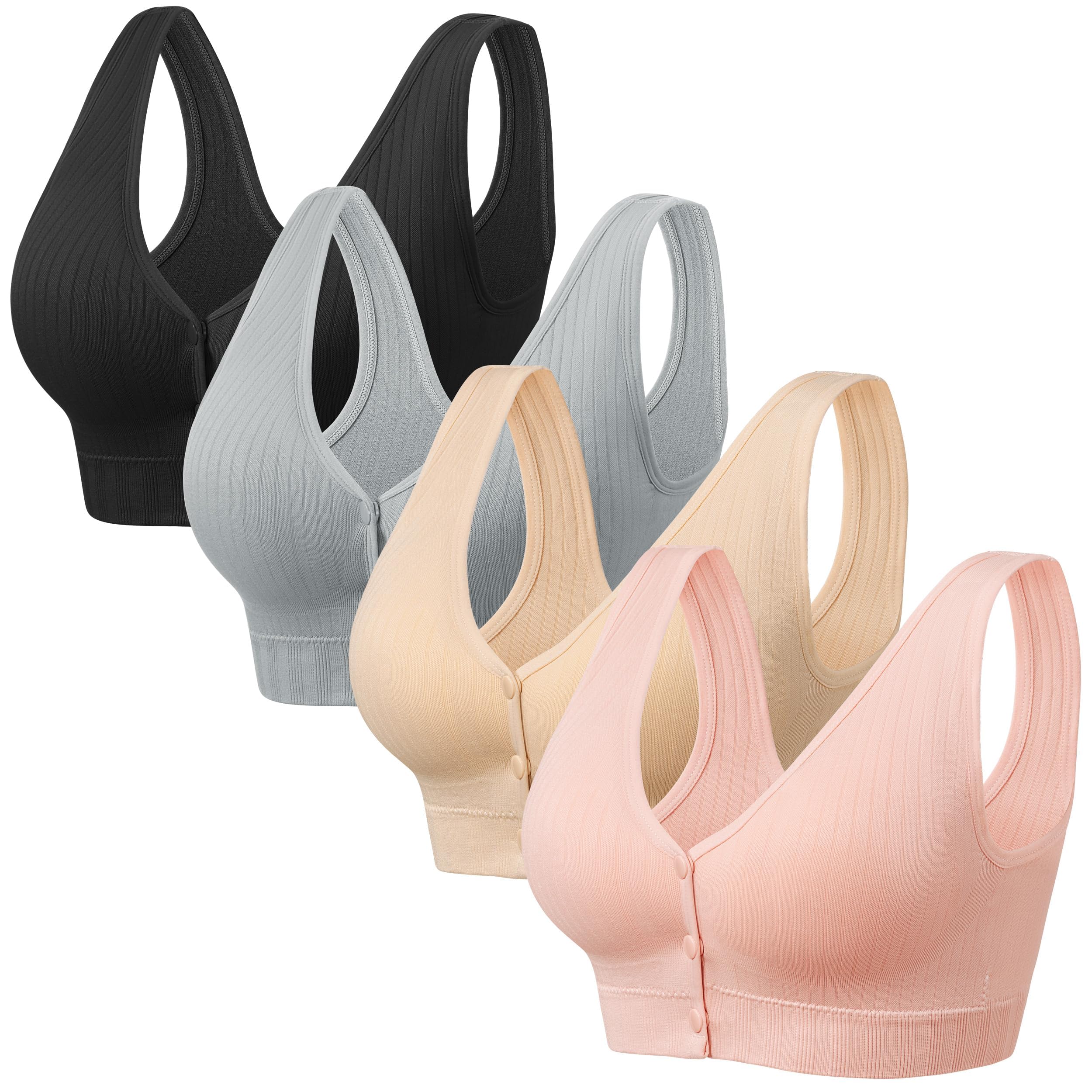 Photo 1 of Angelhood Front Close Wireless Bras for Women, Smoothing Padded Bralette, Comfortable Snap Closing Bras, 4 Pack