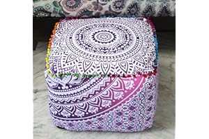 CRAFT KALA Mandala Meditation Floor Pillows Square Pillow Seating for Hippie Decorative Adults Bohemian Floor Cushion for Outdoor Living Room Throw Ottoman Poufs Cover 20X20X14 inches, Pink Ombre