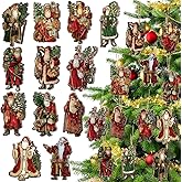 Suzile 36 Pcs Christmas Wooden Ornaments Vintage Christmas Tree Decorations Santa Claus Ornaments for Tree Wreaths Xmas Hanging Wood Cutouts Decor for Farmhouse Home Winter Holiday Party Favors