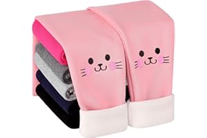 HIAHIF 1 Pair Girls Winter Fleece Lined Leggings Kitty Print Thick Warm Thermal Leggings Cotton Girls Full Length Pants
