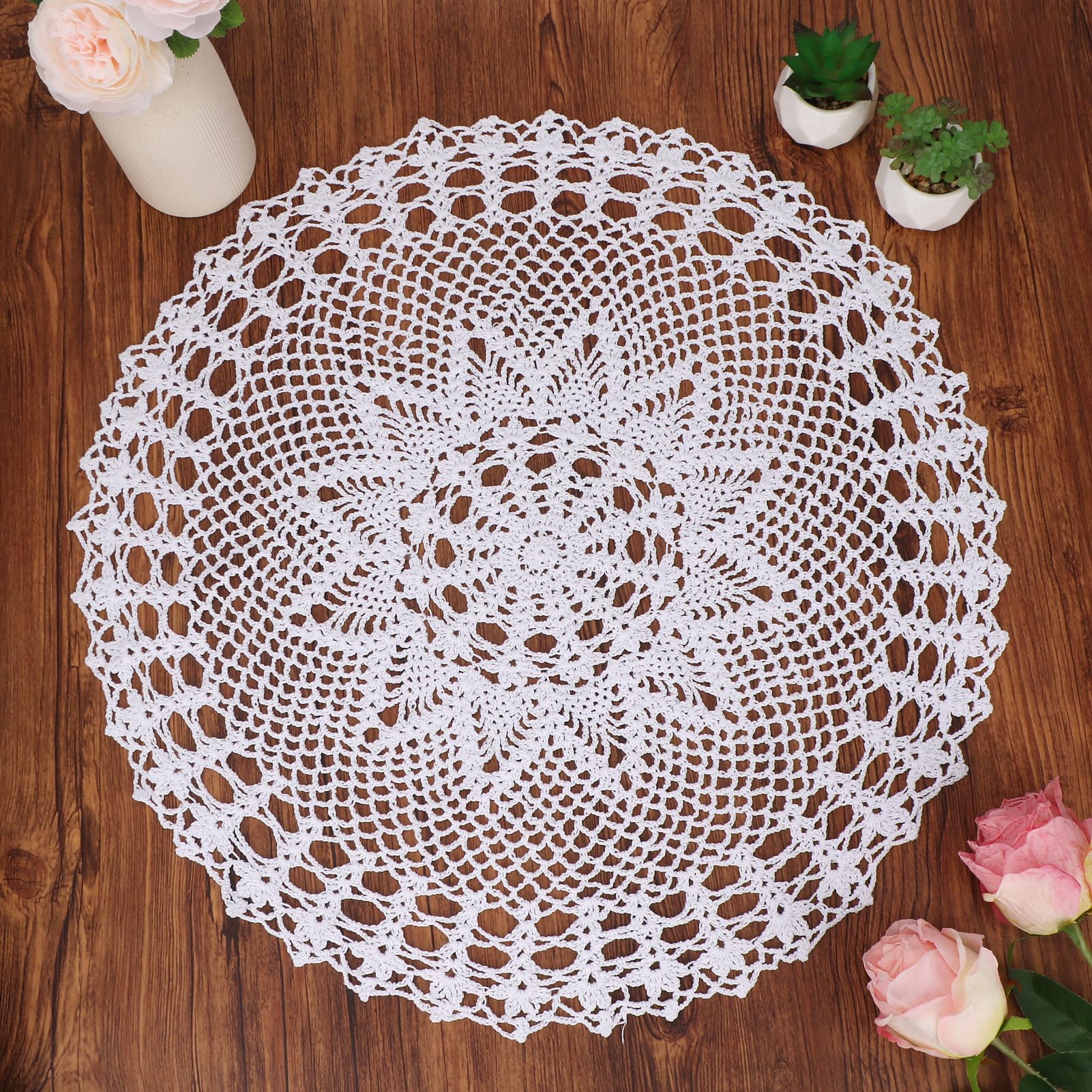 kilofly Handmade Crochet Cotton Lace Table Sofa Doily, Waterlily, White, 22 inch
