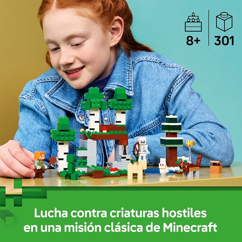 Minecraft Aventura de la Primera Noche – Juguete Interactivo con 7 Figuras Inc. Alex, Creeper, Esqueleto y Lobo del Bosque – Regalo Gamer para Niños y Niñas de 8+ Años – 21593