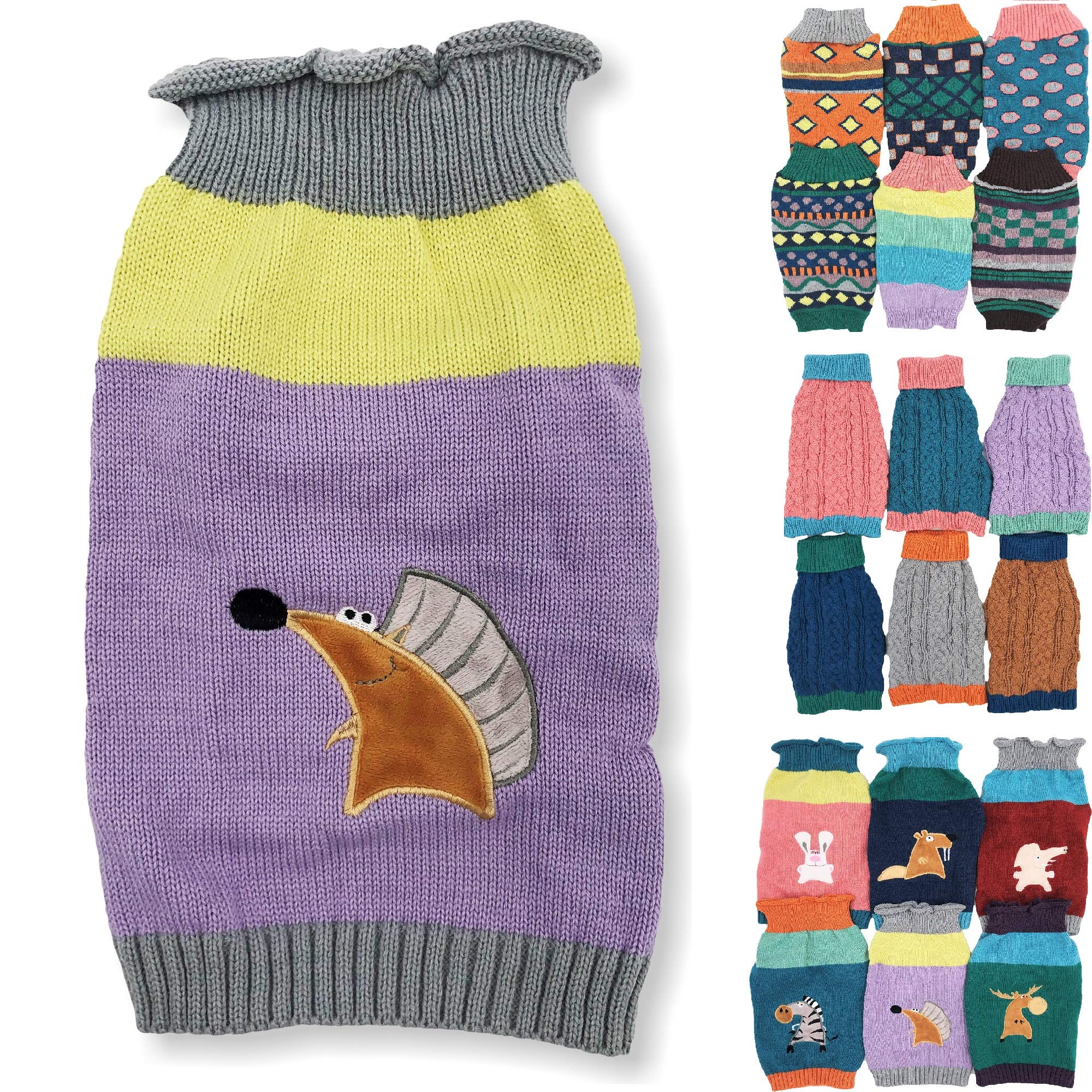 Dog Sweater Knitted Fashion Warm Soft Winter Clothes for Small Large Pet Cat Puppy (XL: Length - 22", Hedgehog)