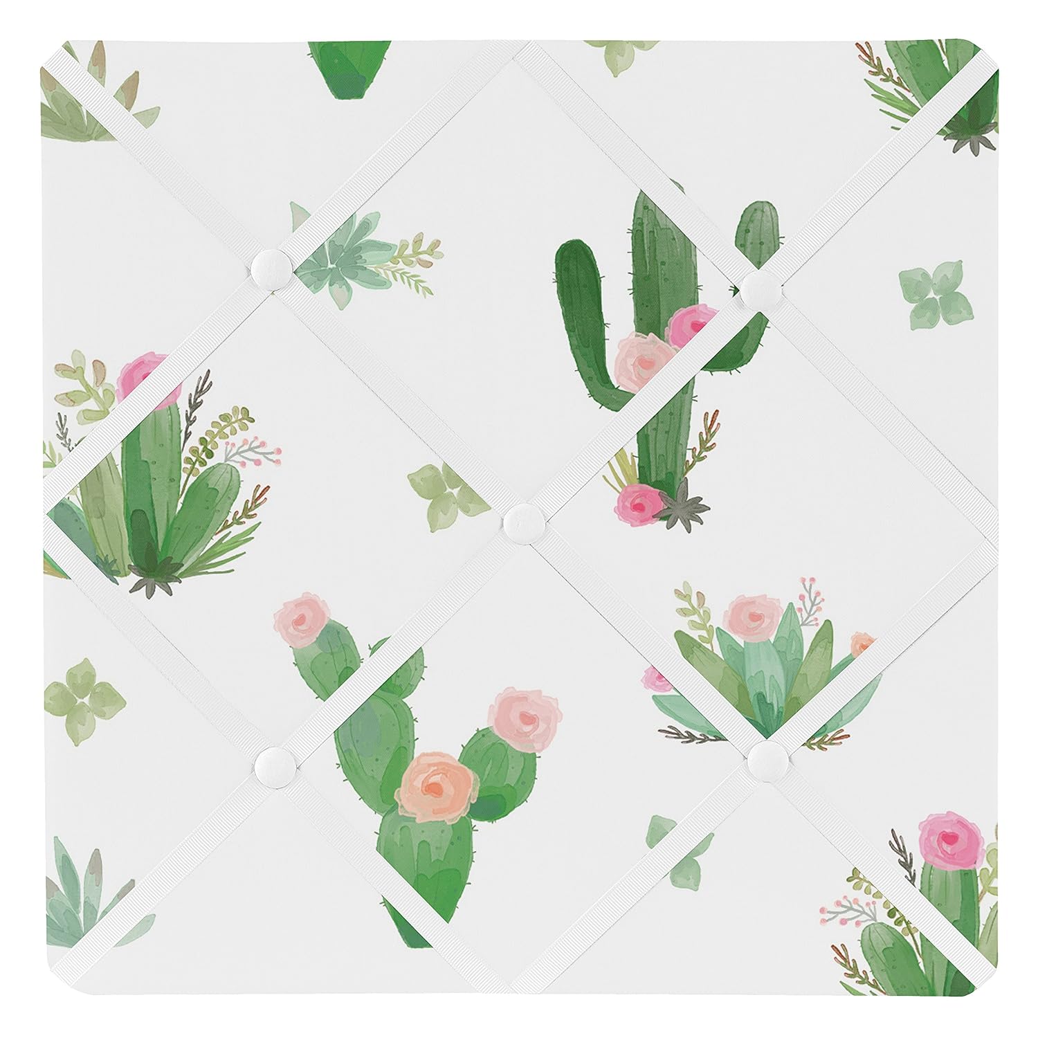 Pink Green Boho Fabric Memory Memo Photo Bulletin Board for Cactus Floral Watercolor Collection by Sweet Jojo Designs