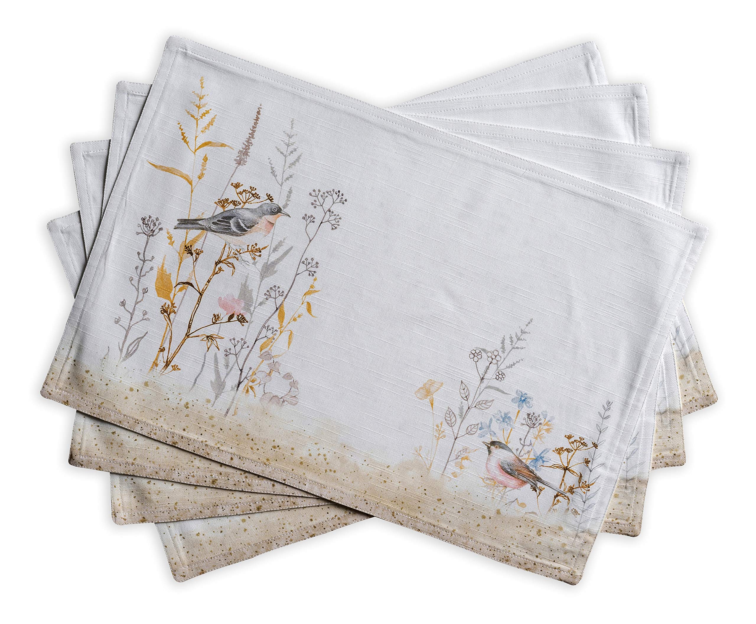 Maison d' Hermine Placemats Set of 4 100% Cotton Washable Reusable Table Mats for Home Kitchen Dining Party Wedding Restaurant Gifts for Mothers Day (Meadow Florals - Beige, 33 CM x 48 CM)