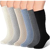Geyoga 6 Pairs Knee High Cozy Fuzzy Socks for Women Soft Warm Long Plush Winter Long Socks for Winter Valentines Day Gifts