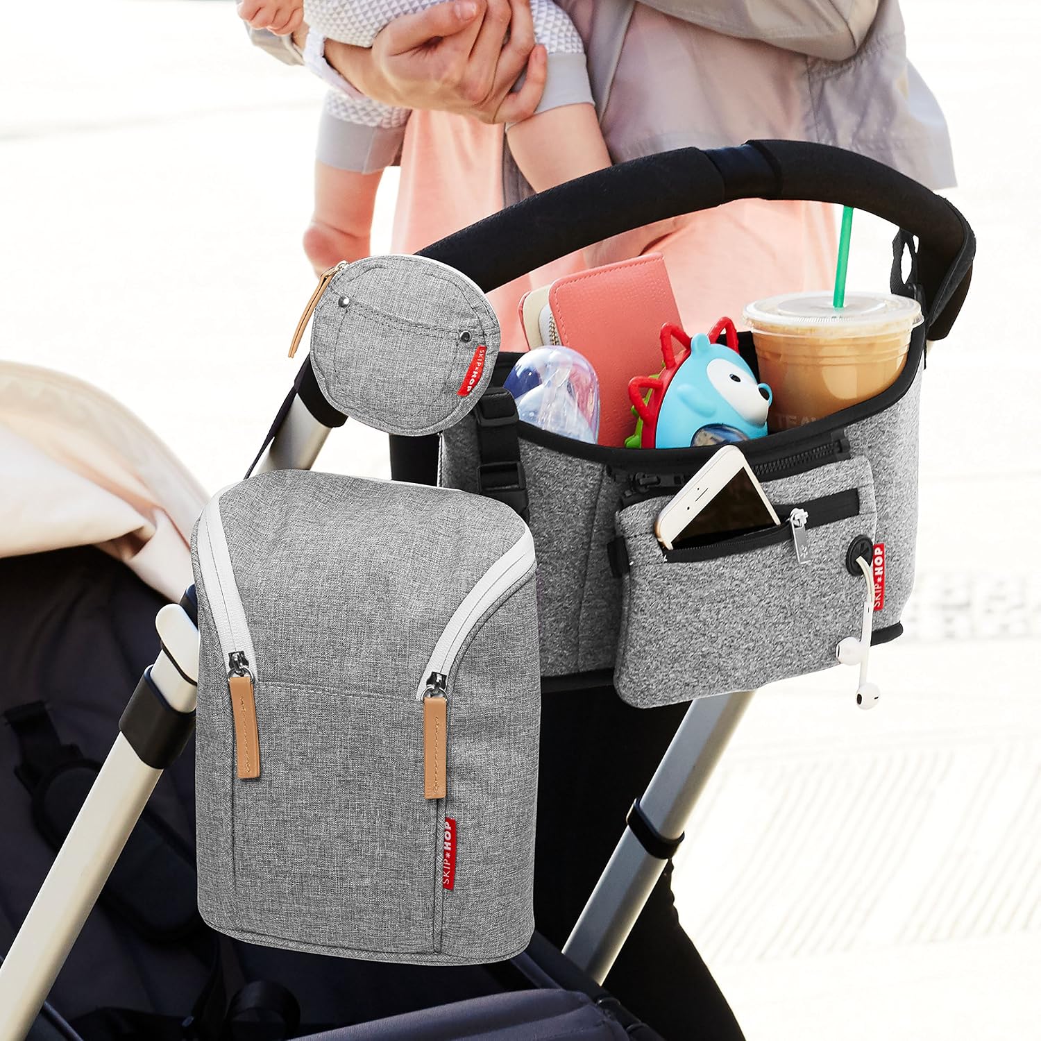 Skip Hop Grab and Go Double Bottle Bag, Grey Melange, 2 Count (Pack of 1) - Image 5