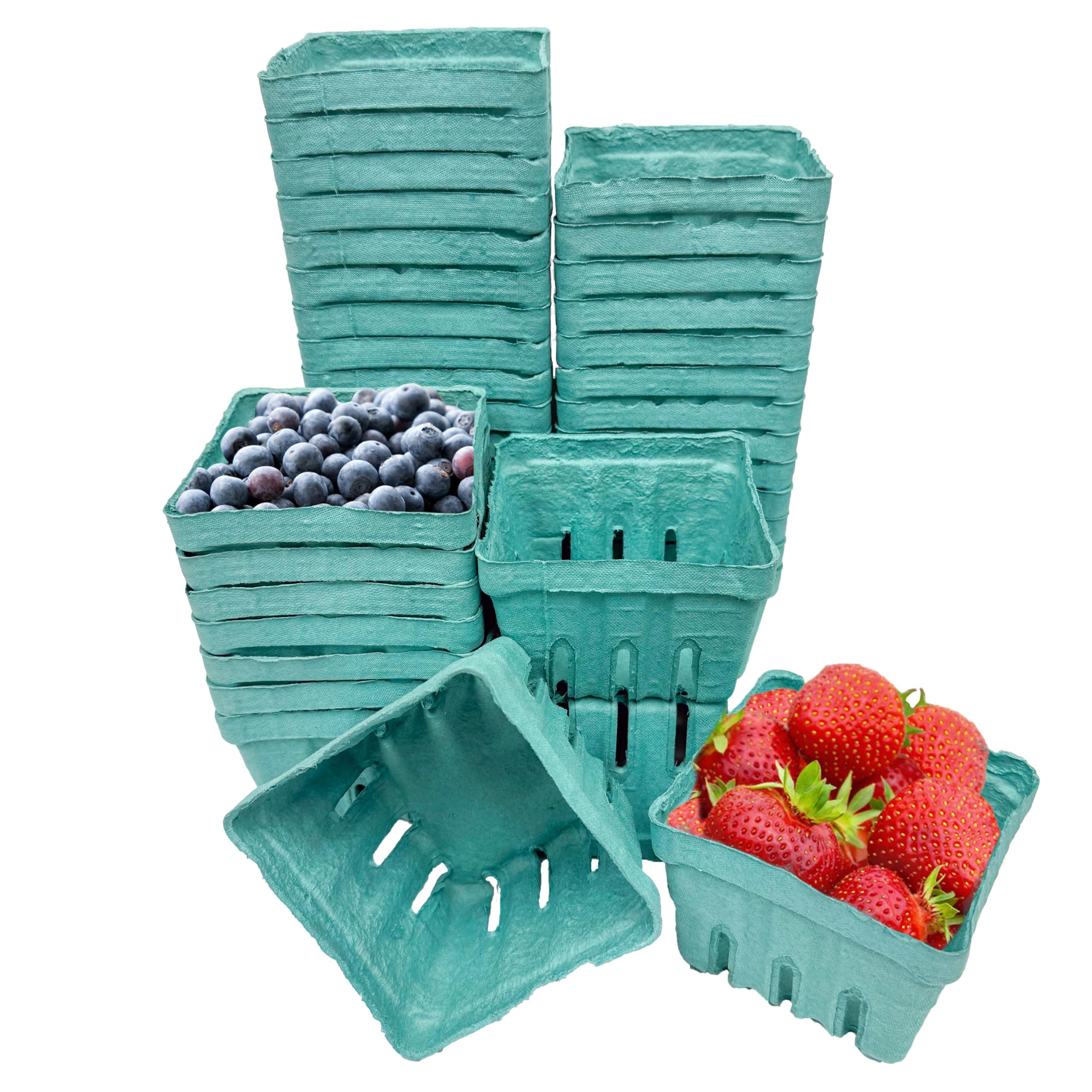 Photo 1 of 40 Pack Green Berry Basket 1 Pint, Pulp Fiber Vented Produce Containers Farmers Market Basket, Fruit & Vegetable Containers
