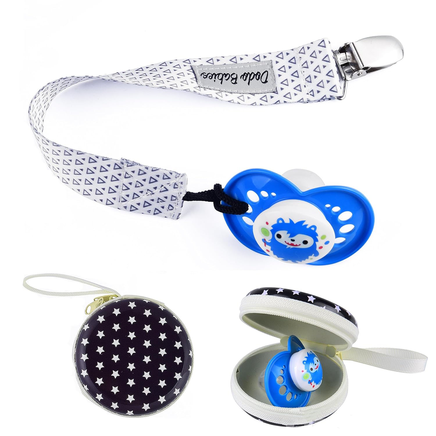 Pacifier Clip by Dodo Babies Pack of 4 + Pacifier Case, Premium Quality for Boys and Girls Modern Designs Universal Holder Leash for Pacifiers, Teething Toy, Baby Shower Gift Set : Baby