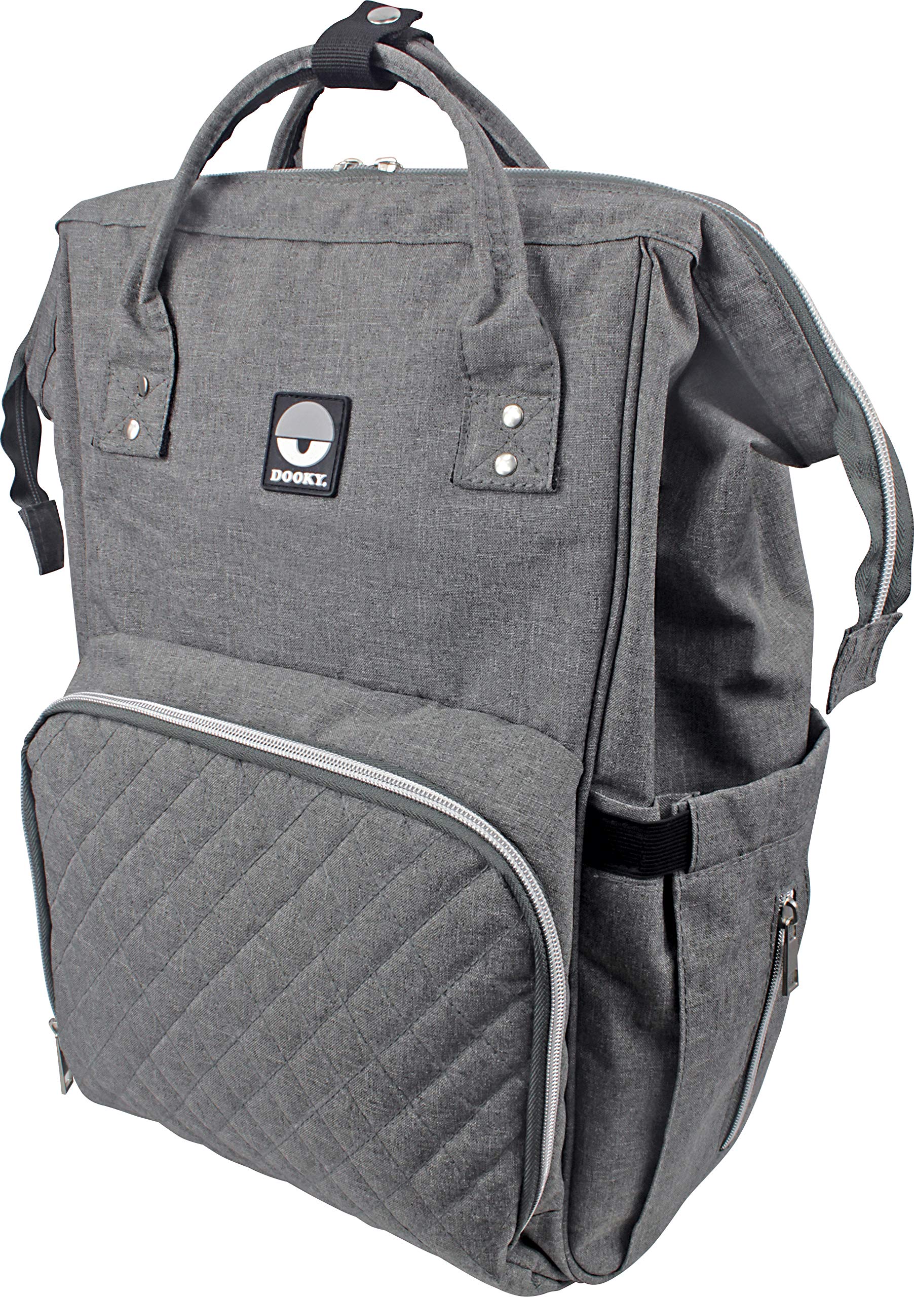 Dooky Large Diaper Backpack + Shoulder Bag with portable changing mat for babies, Grey Melange, 15 liters, 45 x 30 x 12 cm