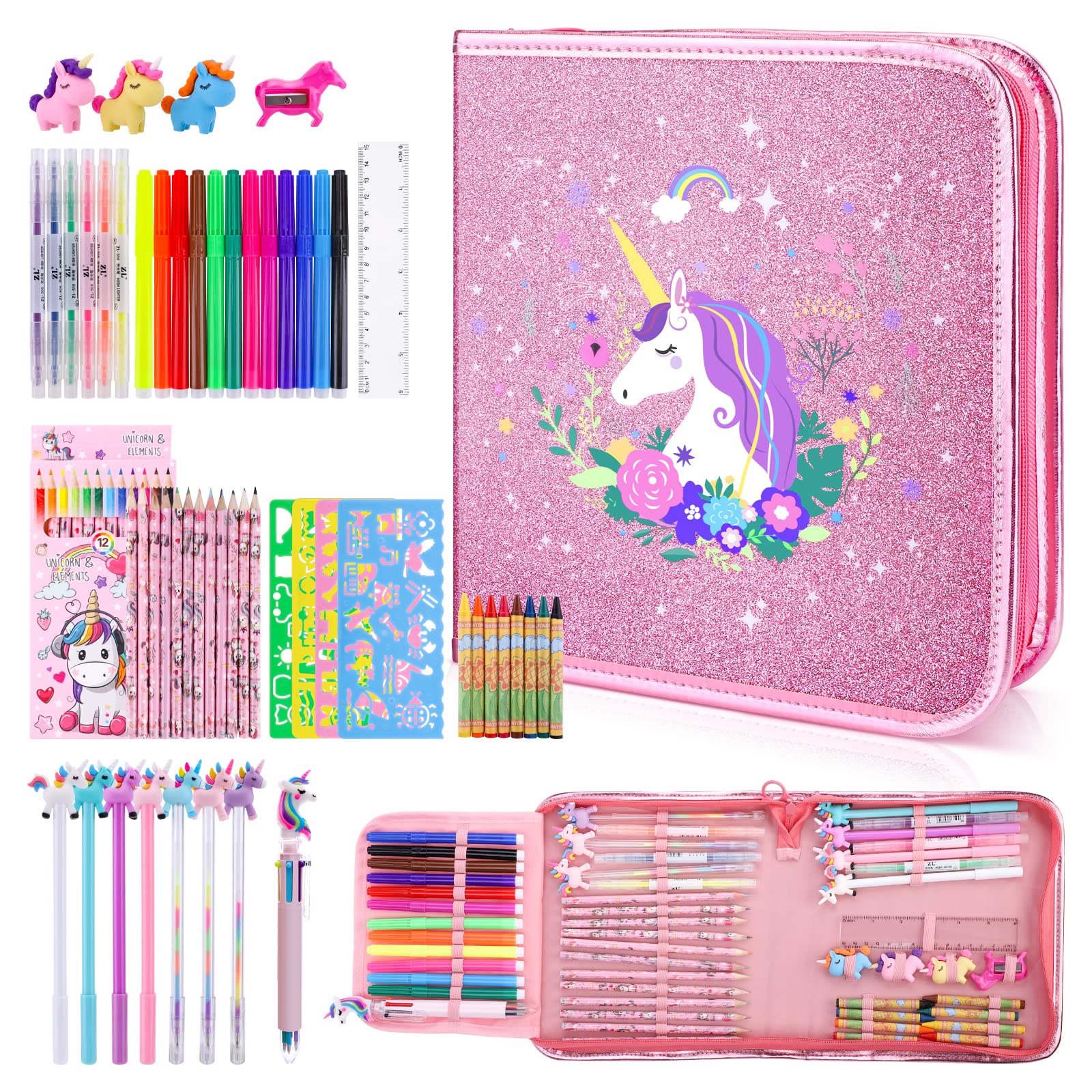 JYPS 4 5 6 7 8 Years Old Girls Gifts Toys, Colouring Set for Children, Pencil Case Stationary Set, Art and Crafts for Kids 4-7, Unicorn Gifts For Girls Age 4-6, Birthday Presents — image 1