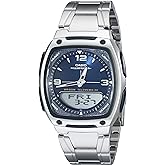 Casio AW81D Series | Watches for Men | Analog Digital Watch | Silver Stainless Steel | 1/100 SEC Stopwatch | Countdown Timer | World Time | LED Light | 50M WR | Multi Alarm | Calendar | 10 Yr Batt