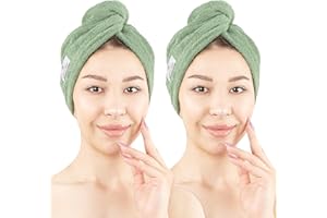 American Soft Linen 100% Cotton Hair Towels for Women, Head Towel Cap, Cotton Hair Turban Towel Wrap for Long Curly Anti Frizz Hair, Soft and Absorbent Cotton Hair Towels 2 Pack, Sage Green