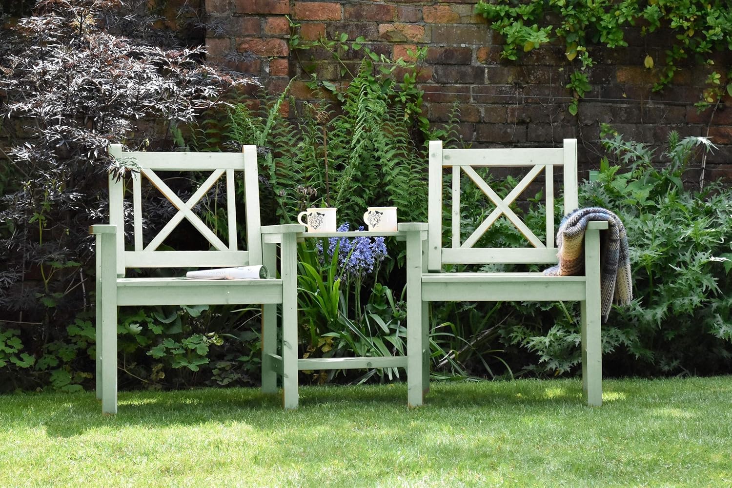 Super Saturday Garden Companion Seat 2 Seater Tete A Tete Solid Sage