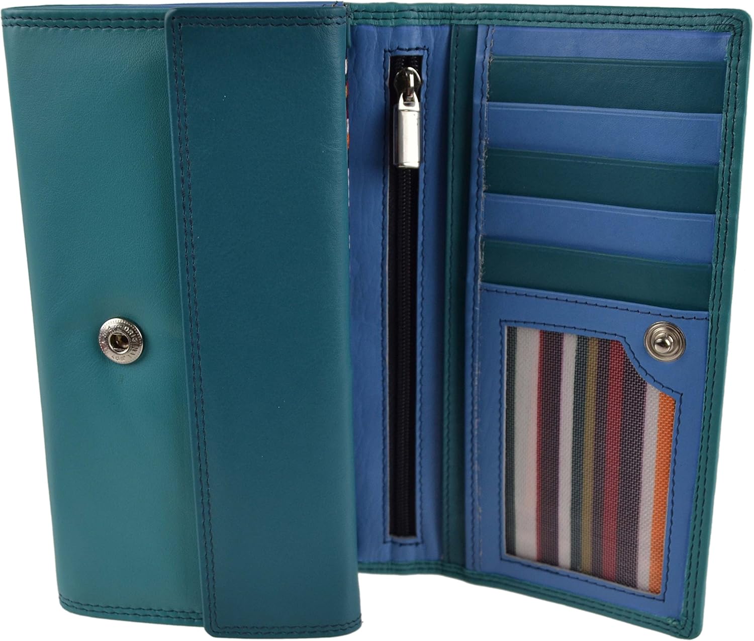 London Leather Goods Ladies Long Flap Over Leather Purse/Wallet 4 Colours (Ocean) - Image 5