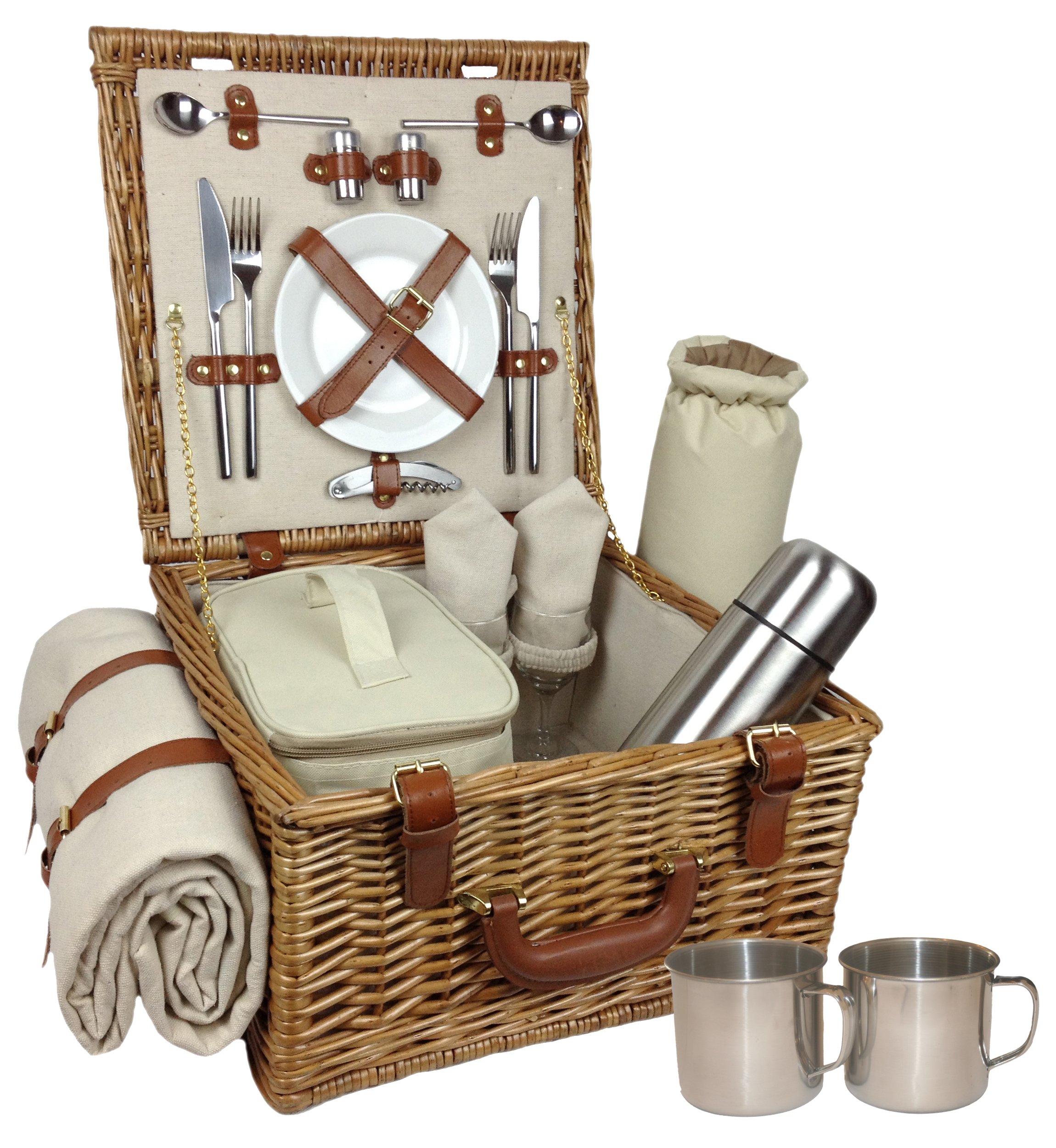 Red Hamper Deluxe Fully Fitted Traditional Picnic Basket - Brown, Medium/2 Persons