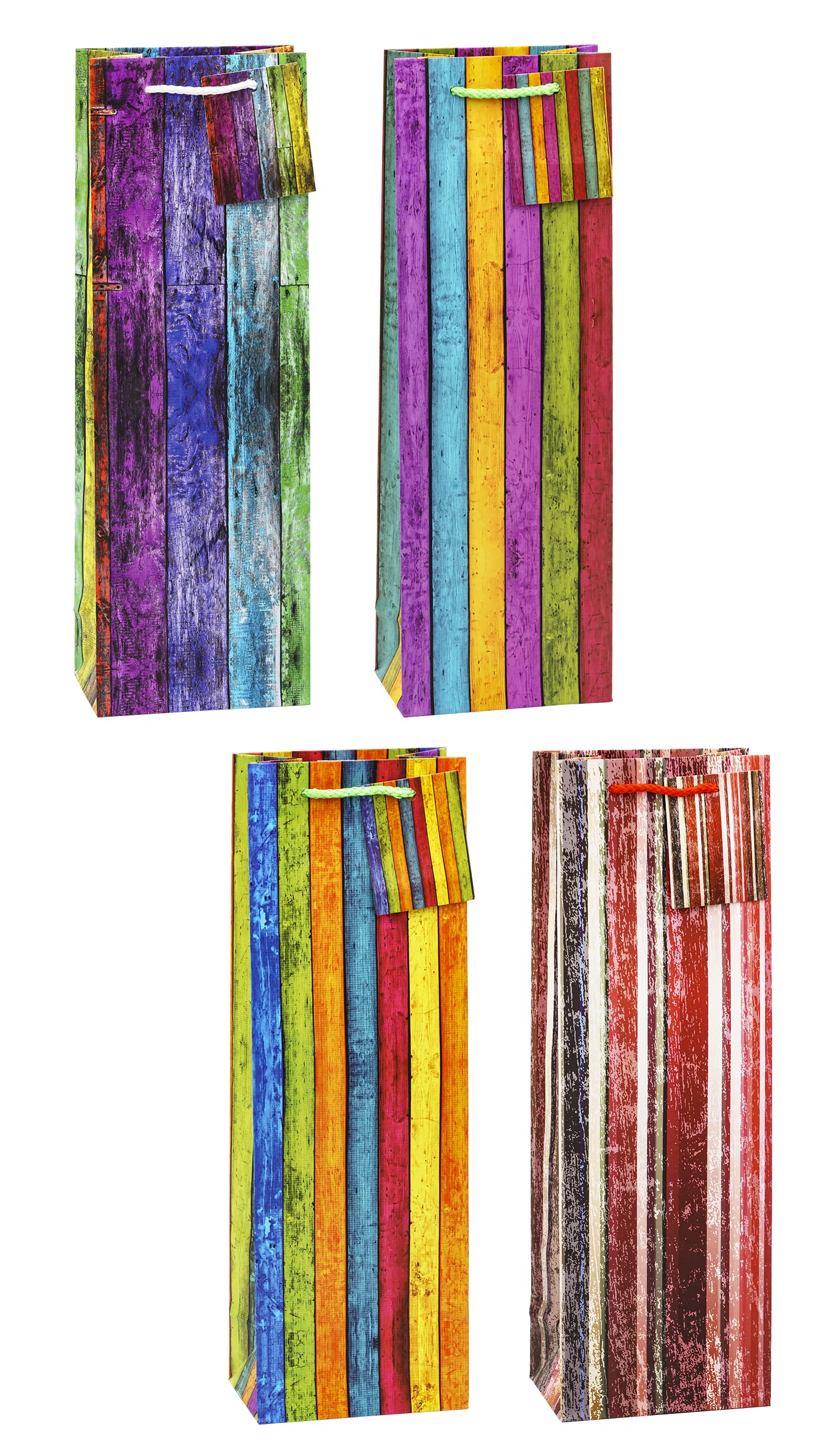 TSI 84281 Gift Bags Stripes, Pack of 12, Size: Bottle (4.5 x 3 x 14 inch), 84281-A