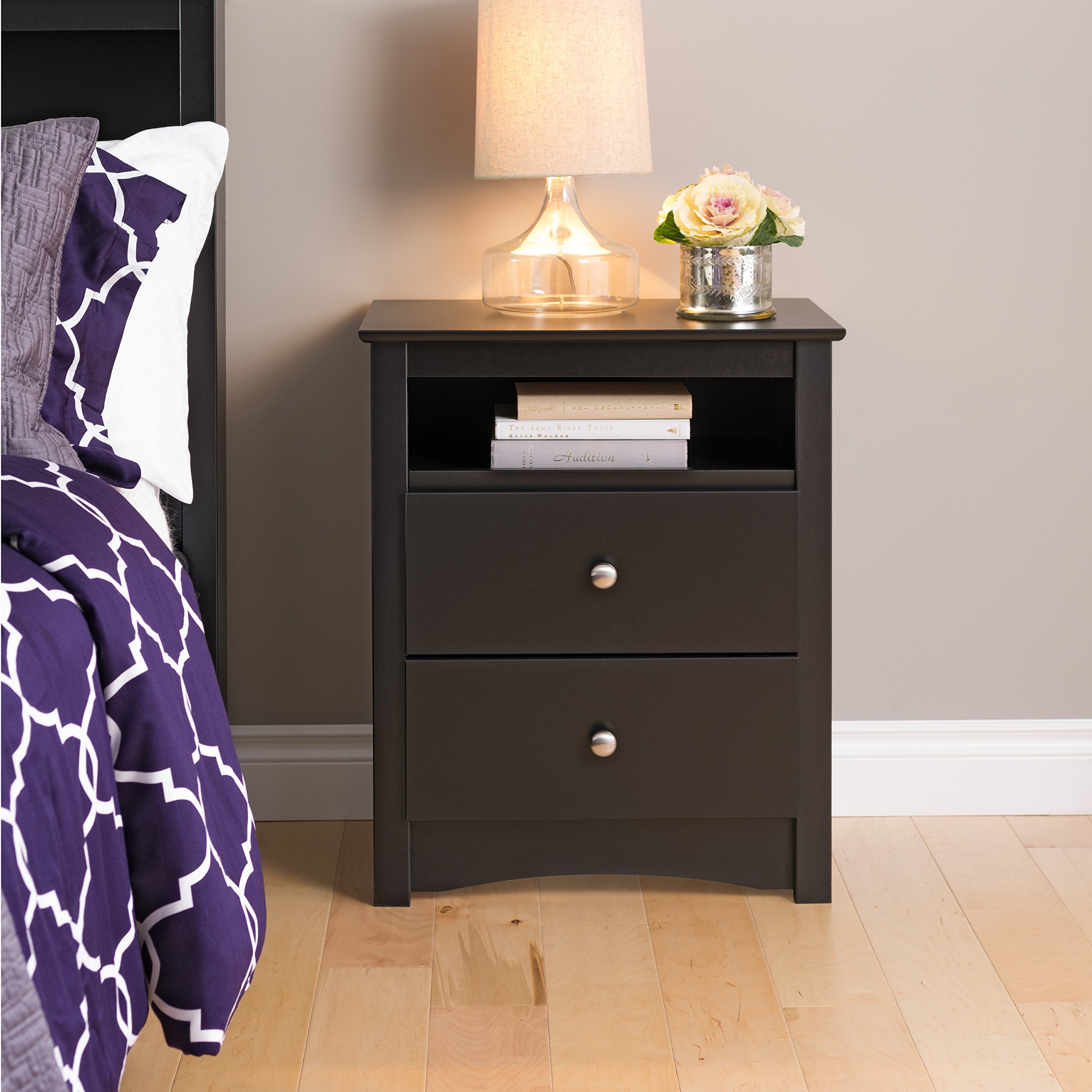 Prepac Sonoma Tall 2-Drawer Nightstand, Black