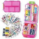iouwei Large Pill Organizer with Medicine Labels - 7 Day Travel Daily Container, Mini Medication Storage Case (Pink, 161 Labe