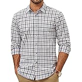 PJ PAUL JONES Mens Dress Shirts Cotton Long Sleeve Button Down Shirts Business Casual Plaid Tops with Pocket