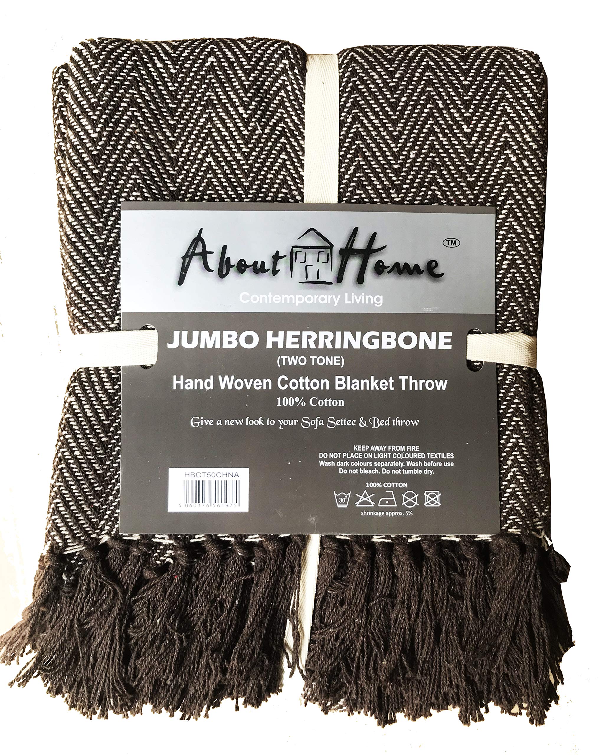 About Home Herringbone Cotton Blanket Throw, Settee Cover (Chocolate/natural, 50"x60")