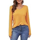 Women's V Neck Pullover Sweater Long Sleeve Soft Knit Lightweight Jumper Tops