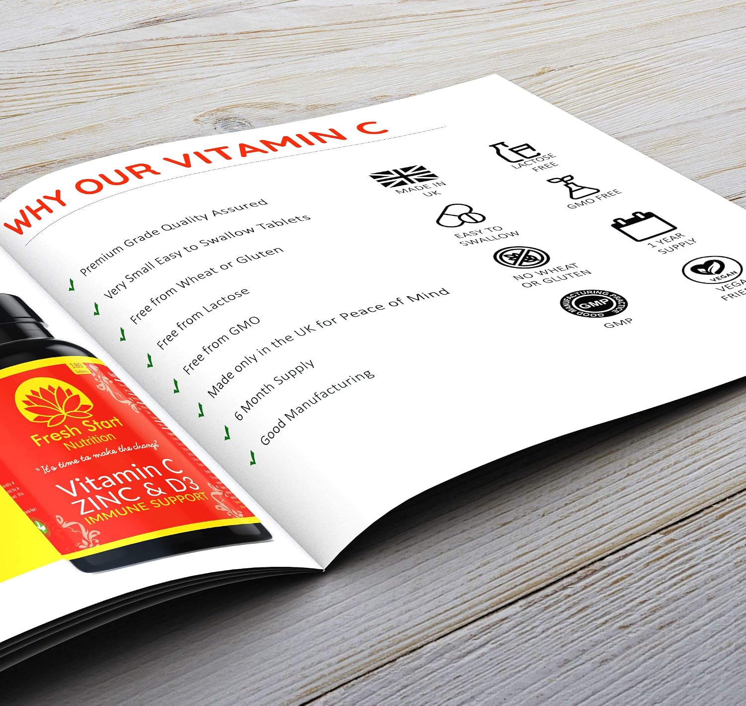 Vitamin C Zinc and Vitamin D Tablets, 180 Vegetarian Tablets for Men and Women, for Maintenance of Normal Immune System - Image 5