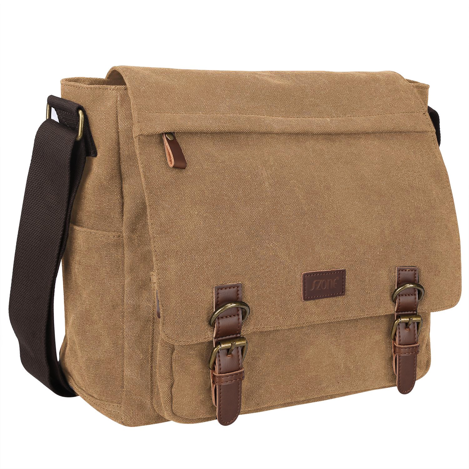 S-ZONE Men's Messenger Bag Crossbody Shoulder 14-17.3Inch Laptop Vintage Canvas Briefcase Satchel for Work School Traveling Daily Use Multiple Pocket