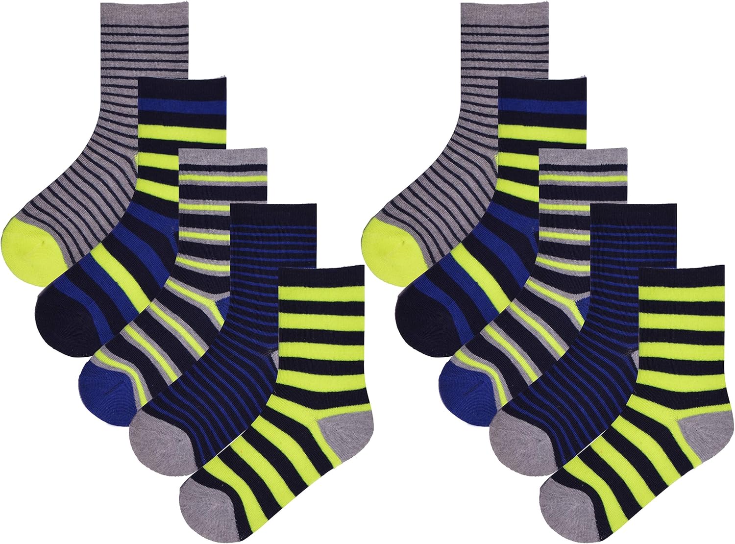 Boys FCO 10 Pack Green/Stripe Design Socks Size UK 912/EU 2731