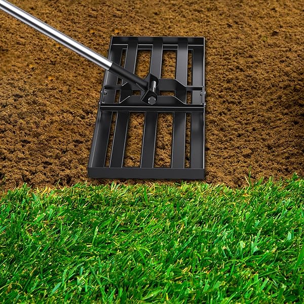 30X10 INCH LAWN LEVELING RAKE, YUMATUM 72″ EFFORT SAVING LAWN LEVELER TOOL, STAINLESS STEEL HANDLE LAWN LEVELER FOR GOLF COURSE YARD PASTURE GARDEN, PROFESSIONAL LAWN CARE LANDSCAPE RAKE