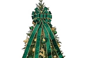 BUVANE Christmas Tree Topper,48x13 Inches Velvet Toppers Bow,Large Decorative Bows for Christmas Decoration (Green)