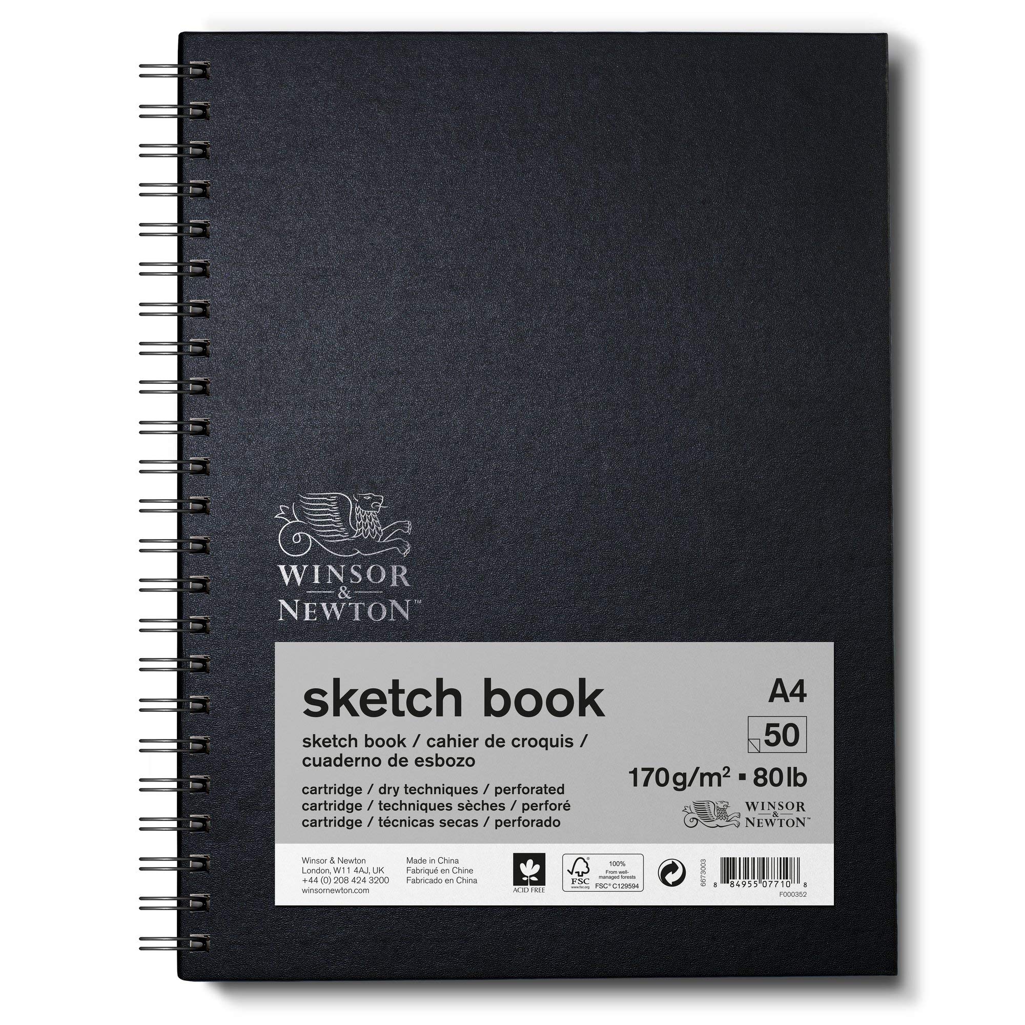 Winsor & Newton 6673003 Spiral Sketchbook, 50 Sheet, 170gsm, A4 Size, Natural White