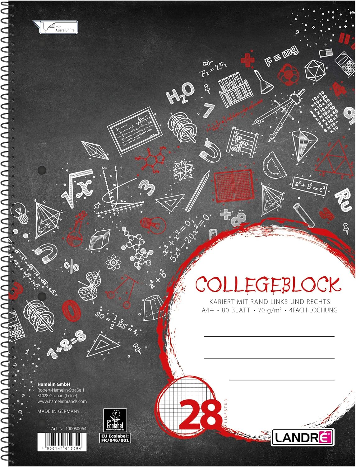 Landré College Notepad A4 Squared with Double Margin 80 Sheets Black Perforated Pack of 10 - Image 3