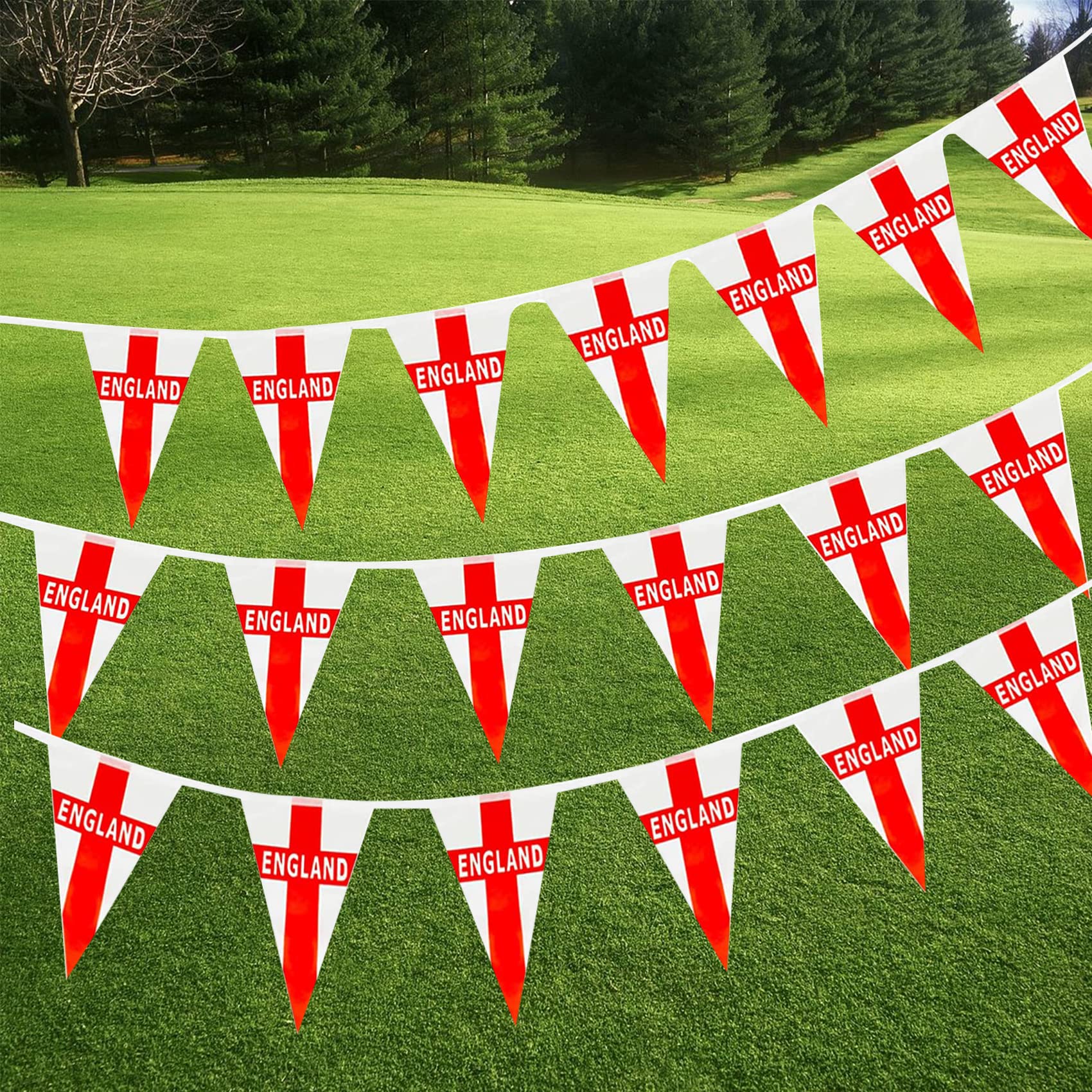 10M England Flags St George Flag St George Bunting Decorations England Bunting Flags Double Sided England Triangular Flags Bunting Banner for Home Street