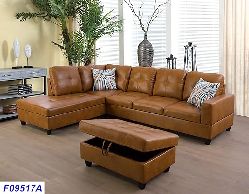 Beverly Fine Funiture Sectional Sofa Set, Caramel