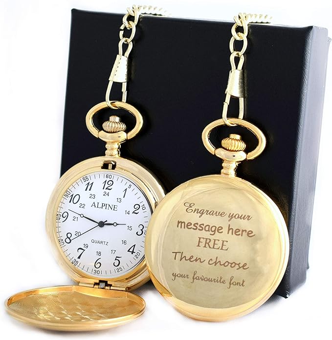 Engraved/Personalised Gold Pocket Watch in Set in Silk/Satin Lined Gift