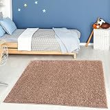 THE RUGS Living Room Shaggy Rug 120x120 Beige 30mm Thick Easy Clean