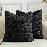 Joyouth Pack of 2 Curly Teddy Wool Faux Fur Throw Pillow Covers Fuzzy Accent Soft Sherpa Pillowcases Sheepskin Fleece Decorative Cushion Case for Sofa Couch Living Room 16x16 Inch Black