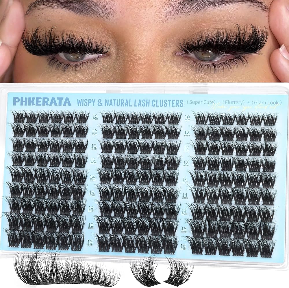 PHKERATA Fluffy Lash Clusters Wispy Eyelash Clusters Natural C Curl | Cluster Eyelash Extensions Volume Individual Lashes DIY
