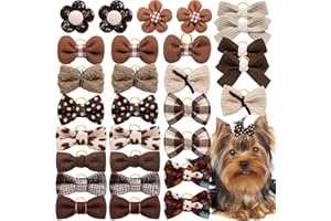 Mruq Pet 20pc Brown Small Dog Hair Bows - Mix Holiday Dog Hair Bows for Yorkie Puppies, Top Knot for Daily Use