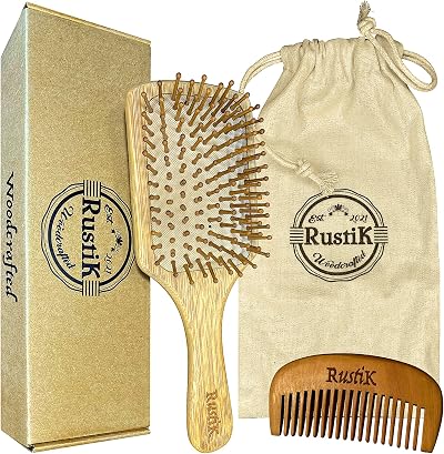 RustiK Bamboo Paddle Brush Set Eco Friendly Handmade Anti Static Gift Travel