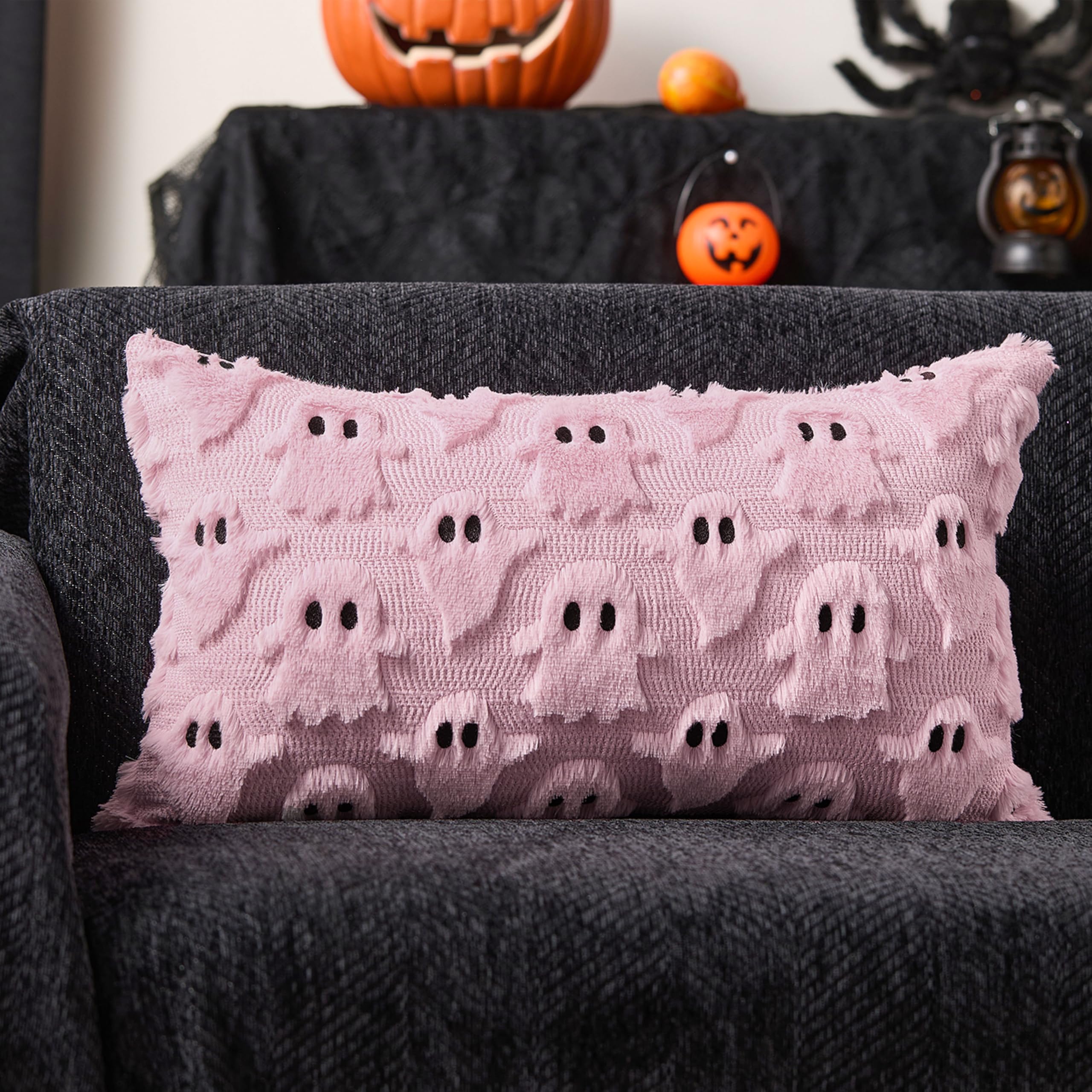 Photo 1 of DFXSZ Halloween Pillow Covers 12x20 inch Ghost Decor Pink Halloween Lumbar Pillow Covers Decorative for Halloween Home Decor for Sofa 095C12
