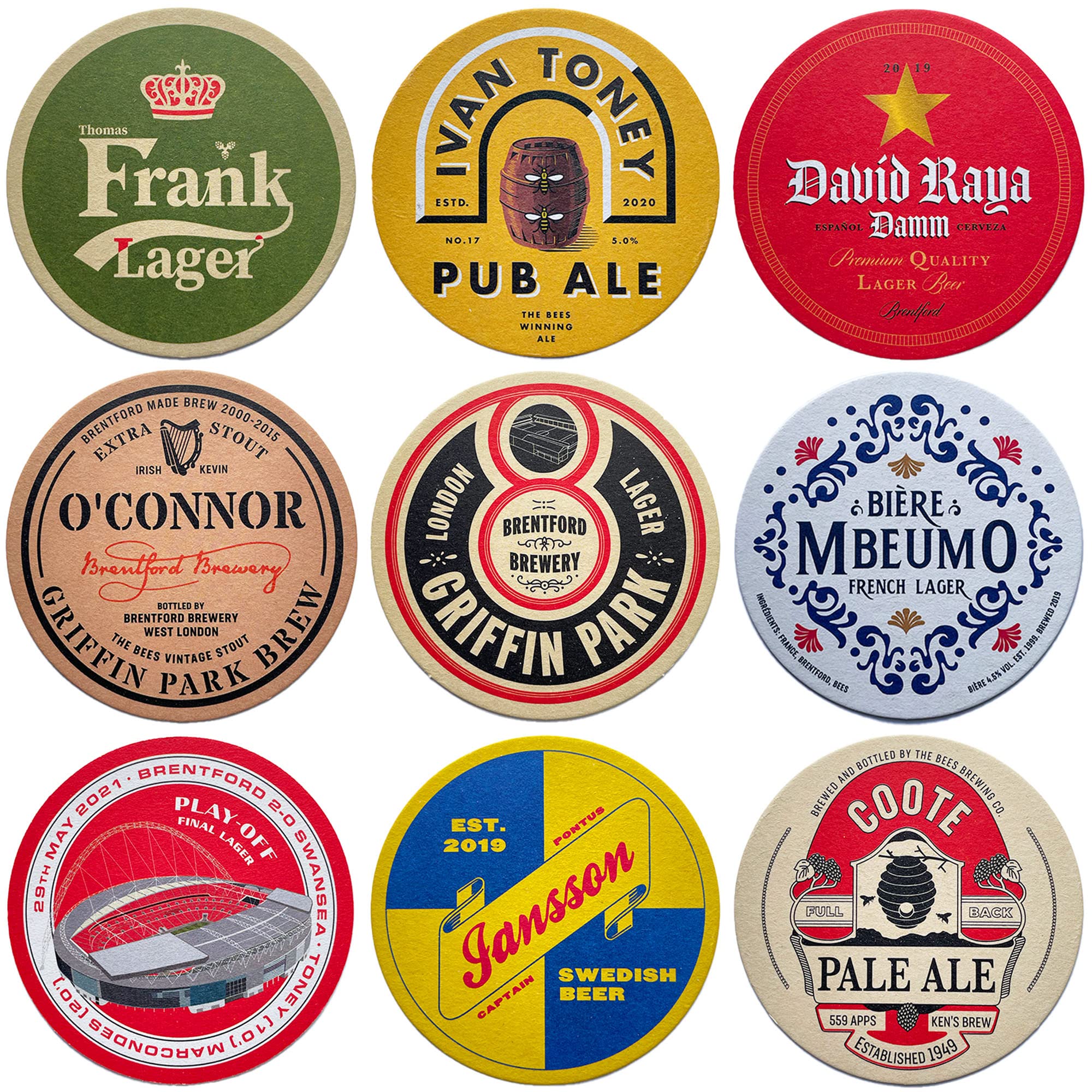 Brentford Beer Mats x9