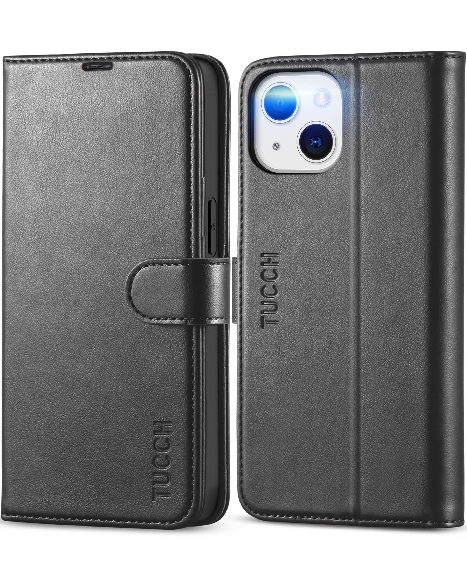 TUCCH Wallet Case for iPhone 13 (6.1") 2021 5G, PU Leather Magnetic Protective Flip Case Cover with [RFID Blocking] Credit Card Slot Viewing Stand[Shockproof TPU] Compatible with iPhone 13, Black — image 1