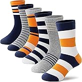 Anlisim Kids Boys Girls Crew Dress Cotton Breathable Socks Colorful Stripes Design For Youth Teen 6 Pairs
