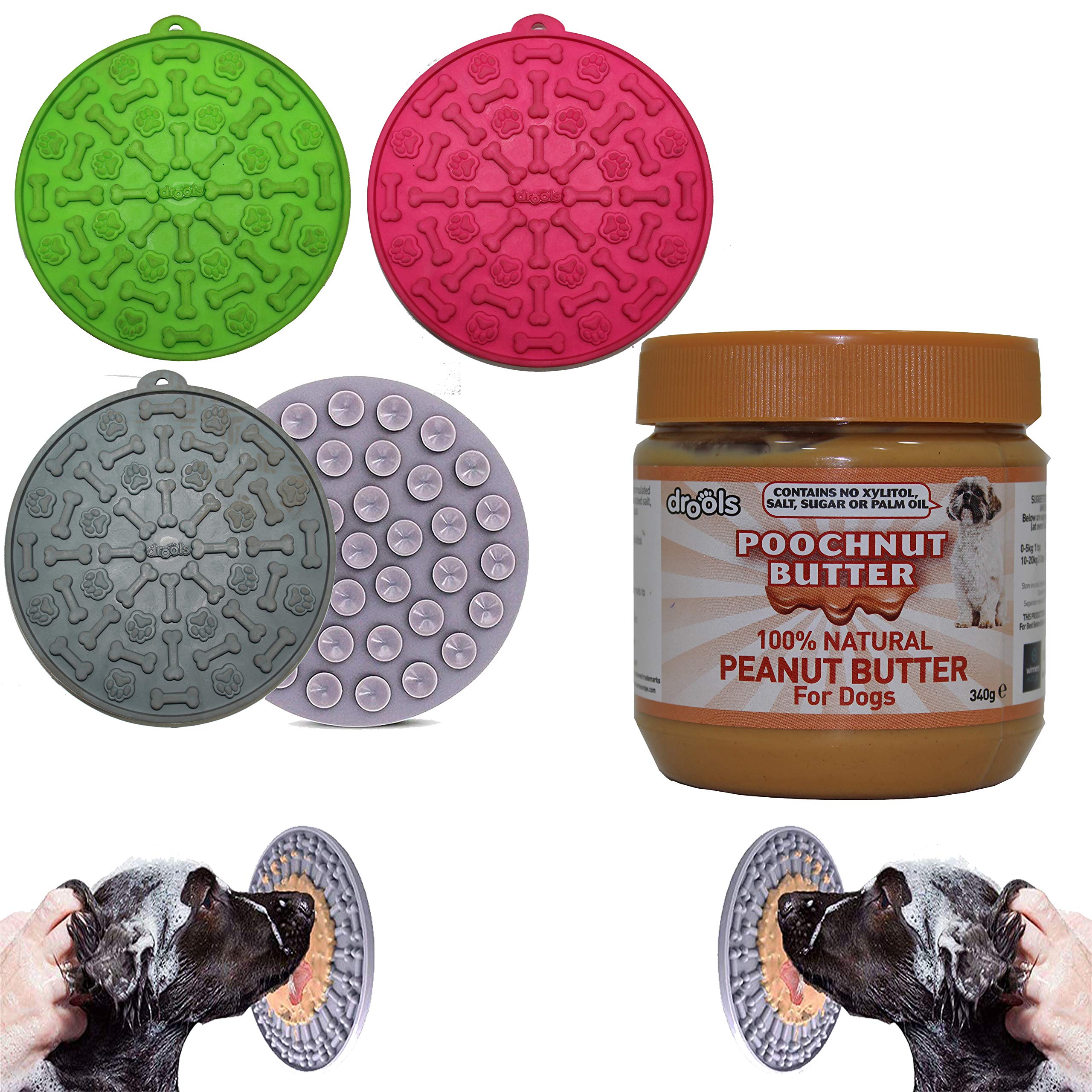Pet Living Silicone-Dog Lick Mats Feeding Mat with Wall suction for Dogs Puppy Toothpaste Peanut Butter Dog Treat (1 x Lick Mat + 340g Peanut Butter)